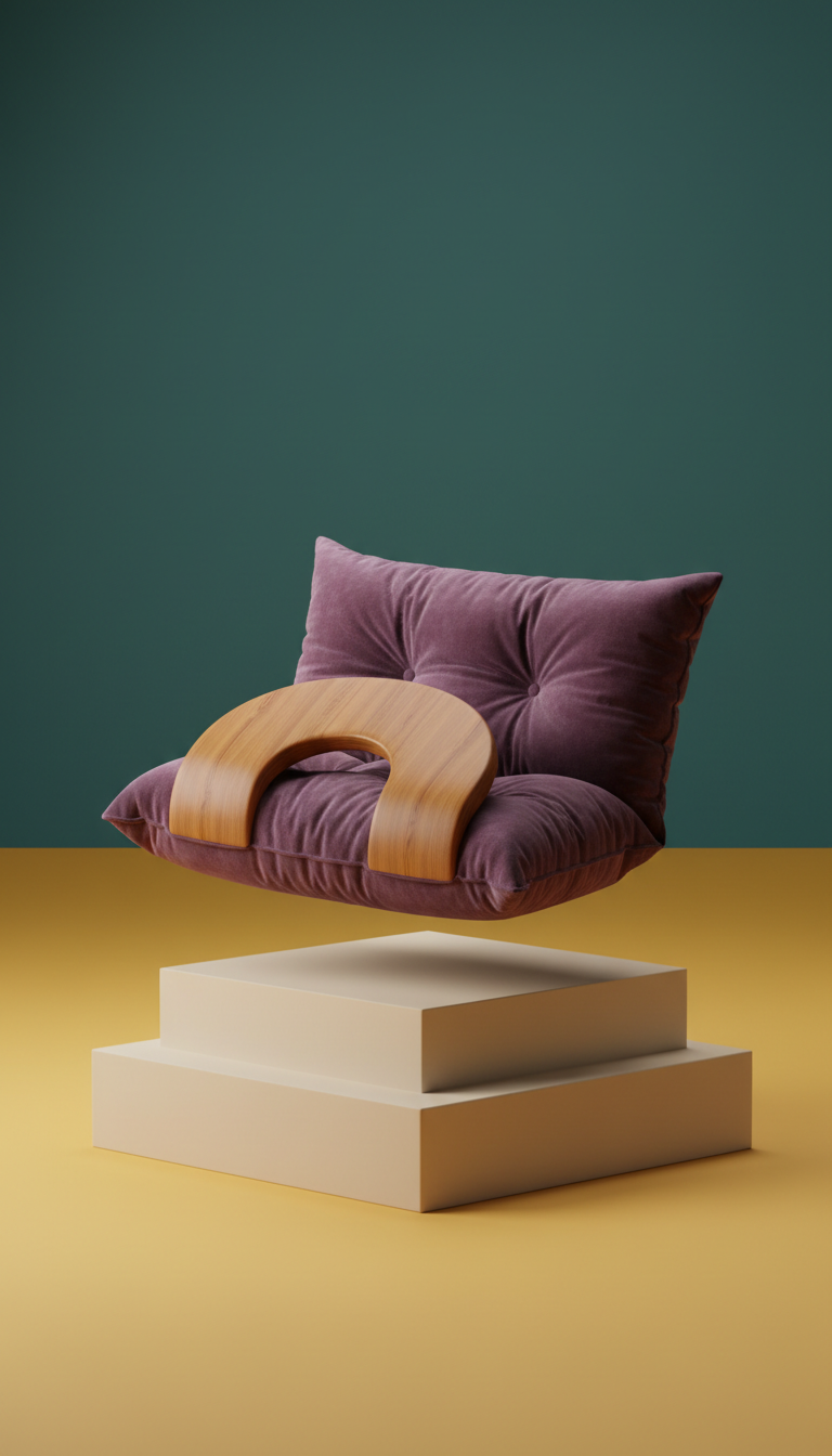 Coussin velours prune et bois caramel