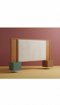 Tête de lit velours blanc cassé et bois caramel